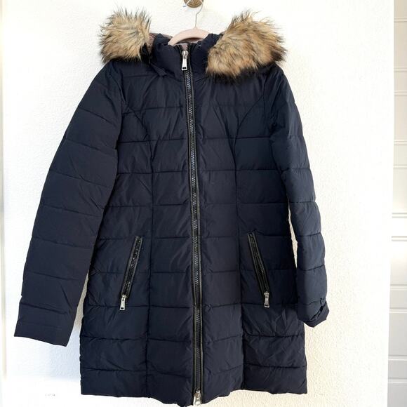 Laundry By Shelli Segal Jackets & Blazers - Laundry by Shelli Segal Puffer Coat Navy Faux Fur Hood Women's M Water Resistant